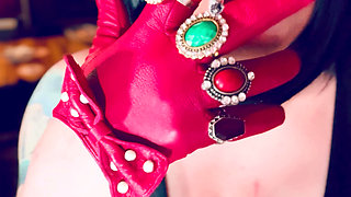 Red Leather Gloves & Rings! Smoking Tart Tina Snua Smokes A Cigarette & Shows Off Her Gloves - Smoker
