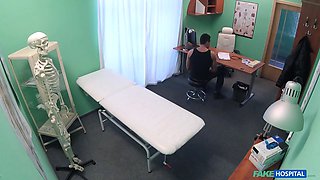 Faux medical center - nurse in sumptuous red lingerie fucking a patient