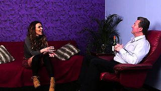 Hot bigtitted watcher enjoys DILF solo
