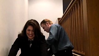 Young brunette breaks down and fucks old man