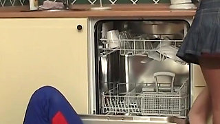 Brunette MILF Rides Mature Lover Wildly in Kitchen