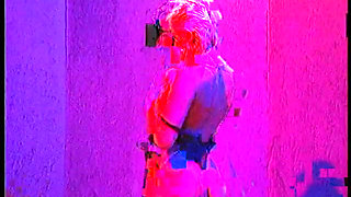 Amazing blonde slut blows a few cocks and swallows a glass of semen in the secret room