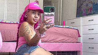 Teen Flashing Boobs Wrinkled Soles Small Feet Mirror Video Booty in Jean Shorts Crop Top Flashed Perky Tits Baseball Cap Scrunch