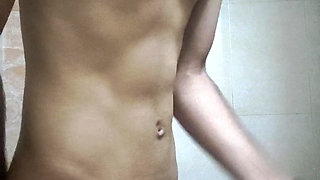 Mumbai Desi Skinny Hunk Nude Bathroom Tease: 22 year old  Bearded Boy Strokes Big Cock for Horny Indian Girls