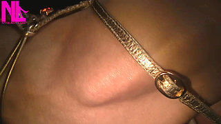 Driving in Tuscany's Hills in Golden Saldals Barefeet