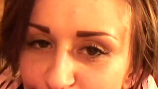 Naughty teen girl has a hot threesome fuck in the living room