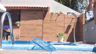 At My Friend's House, Tidying up the Pool Area, Chatting Dirty and Showing off