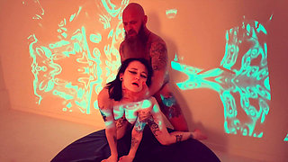 Hot Threesome with My Big Tattooed Daddy and Small Emo Chick