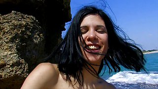 Two Men Fuck Her in Beach Threesome