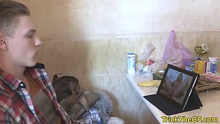 Blindfolded babe tricked and fucked