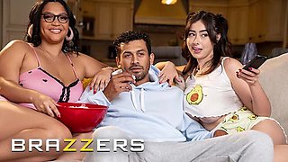 Brazzers Threesome: Ashlyn Peaks & Chloe Surreal FFM Movie Night Turns Steamy with Big Boobs & Bubble Butts