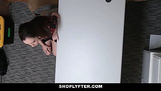 Stealer dark haired leans over and gets fucked by the mall cop
