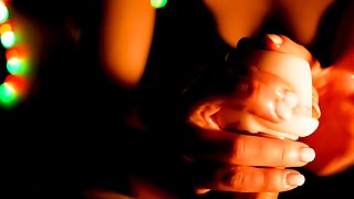 Rubber Vagina Handjob from a Stunning Brunette Babe