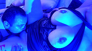 Hot Latina MILF Under Blue Light Gets Oral Sex, Dildo Masturbation and Juicy Fluids with Orgasms