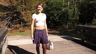 Cute girl with a shaved vag is happy to be played with