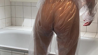 Sue, Cleaning the Bathroom in a Pvc Suit!