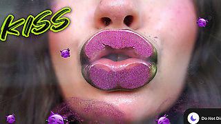 Melting Purple Metal Lips: Shiny Kisses & Messy Spit Play