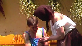 Busty hairy granny rough outdoor fucked by her young toyboy