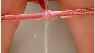 Hairy Milf Pisses In The Toilet With Her Fat Booty Spread And Wetting Pink Panties