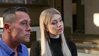 Blonde Georgia Koneva gets her asshole gapped by two well-hung guys