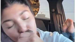 18+ Latina Sloppy Car Blowjob Makes Me Cum 3 Times