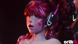 D.va Washroom Gangbang - Shared with Two Guys Overwatch 3D Animation