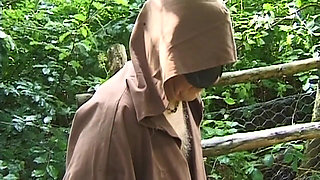 Mature MILF in Monk Robes Sucks Cock Blindfolded Outdoors