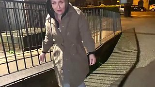 Blonde MILF Flashes and Pees Outside in Public After Being Offered a Cigarette