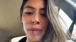 Hot Latina Babe Flashes Abs and Smiles in Car and Beach Selfies