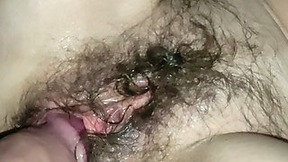 Hairy Pussy with machine and hairy cock cumshot