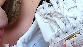 POV Shoejob in Platform Sneakers and Black Pantyhose - Dame Olga (4k) (656)