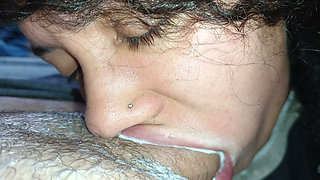 POV: Underneath the cuckold's balls, heavy with lust, that little mouth sucks him to orgasm.