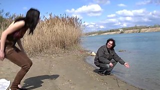 Hot Piss Swallow and Fucking with Sweet Girl and Old Man