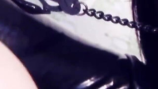 Brunette chick is pleasing domina's pussy