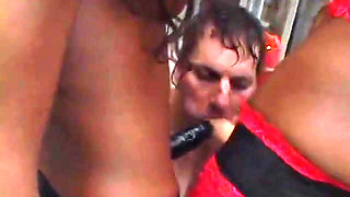 Sexy strap-on wielding black chicks ravage white dude on couch and in pool