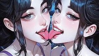 Lesbians Tongue and Kiss Fetish, Ai Animation