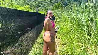 Hot Brunettes in Thong Bikini on the Trail of the Deserted Beach Delicious
