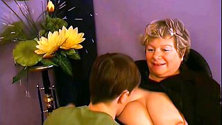 Russian mature teacher granny training young stud
