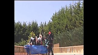 German Slut in Latex Gets Assfucked & Fisted in Hot Tennis Court Orgy