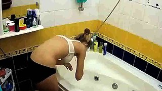 stepsister showers and shaves her twat (spy cam)