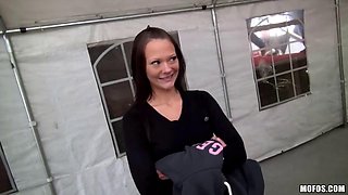 Steve Q. Picks Up Sexy Brunette Laura Brook for Public Nudity at the Go-Kart Track Where She Strips
