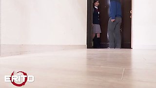 Erito - naughty dark haired gives multiple fellatios before getting her Hairy Pussy creampied hard