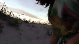 Hot Babe Caroline Public Beach Masturbation with Glass Dildo