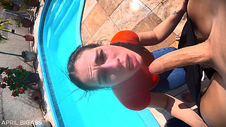 Wet Big Ass Brunette Gets Face Fucked by the Pool