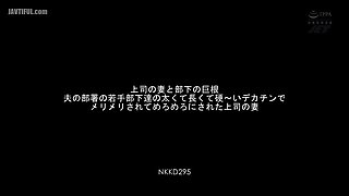 Blonde milf housewife having group sex in a kitchen