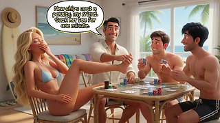 Married Blonde's Beach Tease Becomes Wild House Game with Husband and Young Men (AI generated)