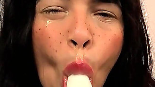 Latex Fetish Condom in My Horny Mouth, I Swallow a Toy with a Condom and Explode Semen