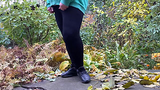 Hot Mature Woman in Leggings Pees Standing Doggystyle