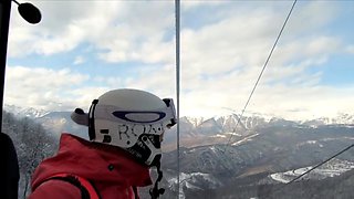 Exhibitionist Skiing: Blonde Flashes in Cable Car